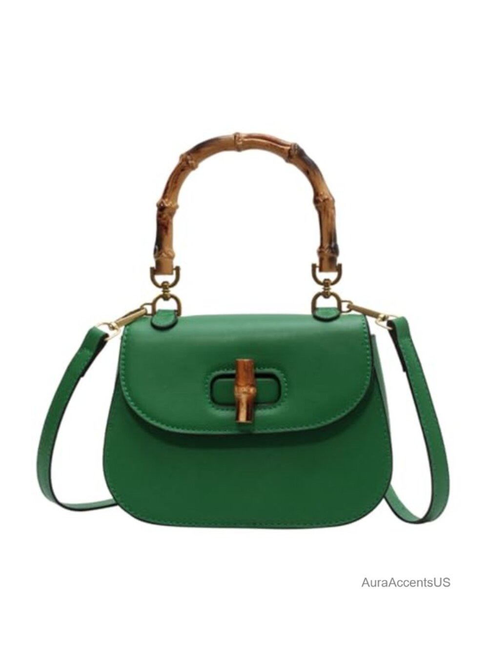 Leather Bamboo Top Handle Satchel Crossbody Shoulder Bag